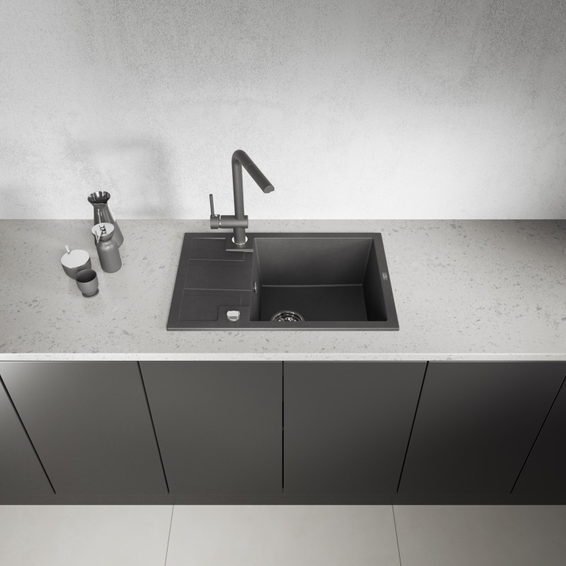 Zlew Zlewozmywak Jednokomorowy Czarny z Półociekaczem Barbados Zlew Zlewozmywak Jednokomorowy Czarny z Półociekaczem Barbados