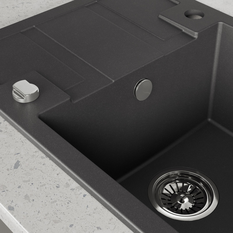 Zlew Zlewozmywak Jednokomorowy Czarny z Półociekaczem Barbados Zlew Zlewozmywak Jednokomorowy Czarny z Półociekaczem Barbados