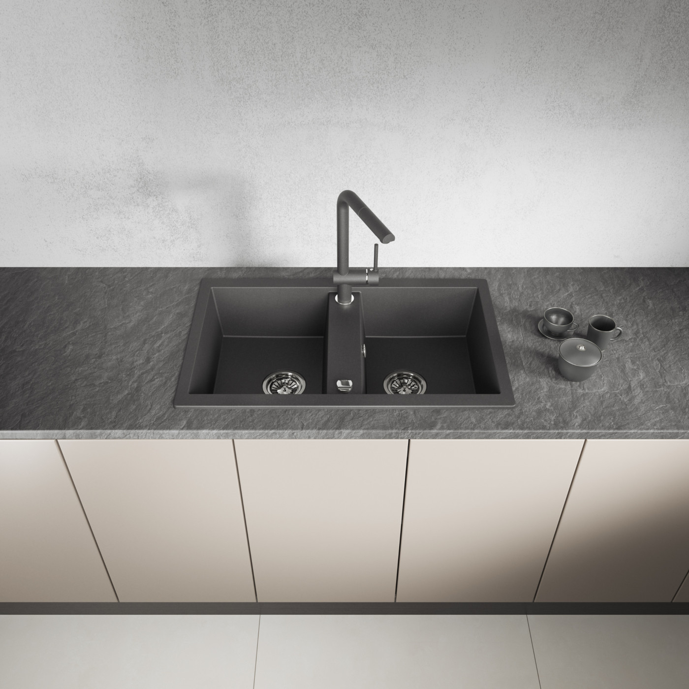 Zlew Zlewozmywak Granitowy Czarny 2 Komorowy