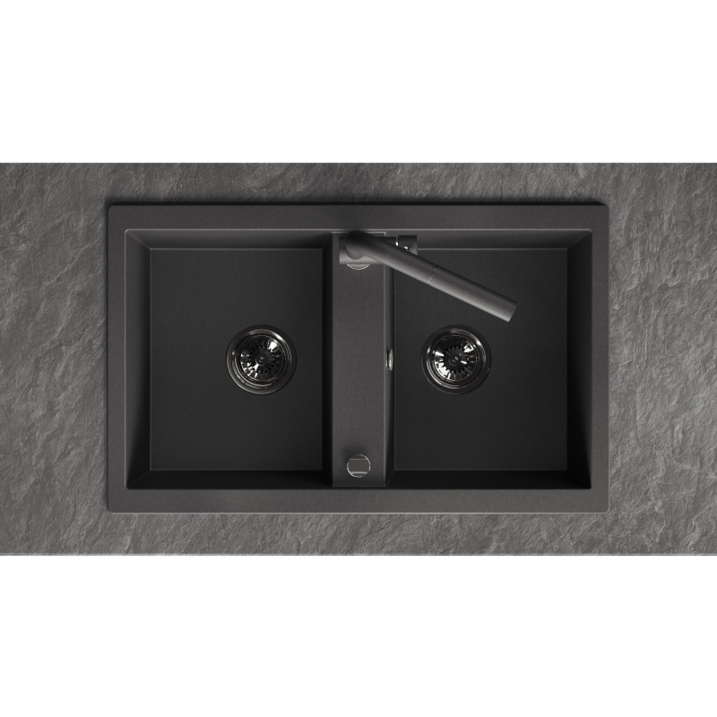 Zlew Zlewozmywak Granitowy Czarny 2 Komorowy