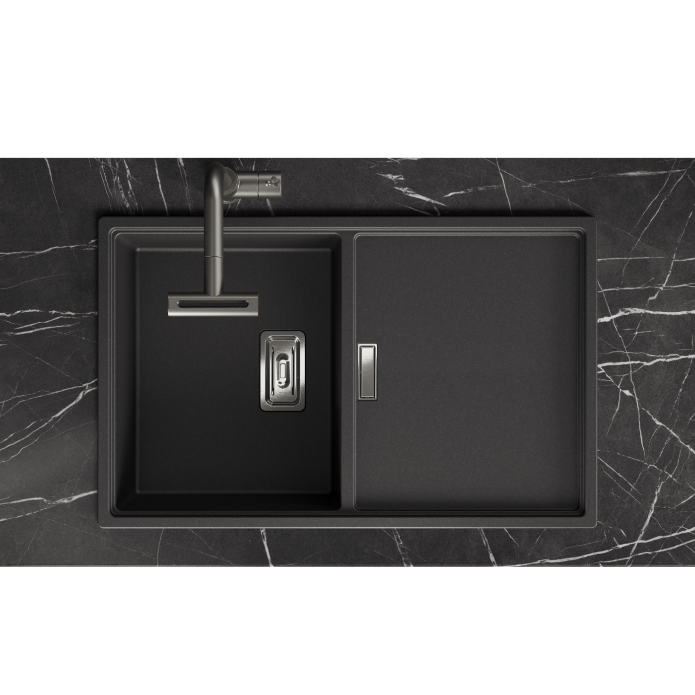 Zlewozmywak Granitowy 1 komorowy z ociekaczem 50x80cm z syfonem Czarny TONGA Laveo