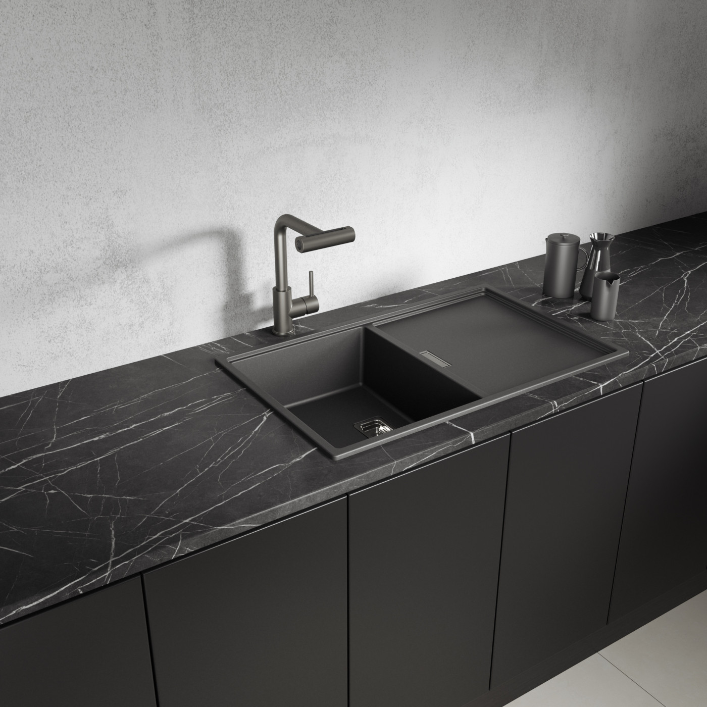 Zlewozmywak Granitowy 1 komorowy z ociekaczem 50x80cm z syfonem Czarny TONGA Laveo