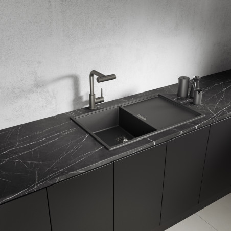 Zlewozmywak Granitowy 1 komorowy z ociekaczem 50x80cm z syfonem Czarny TONGA Laveo