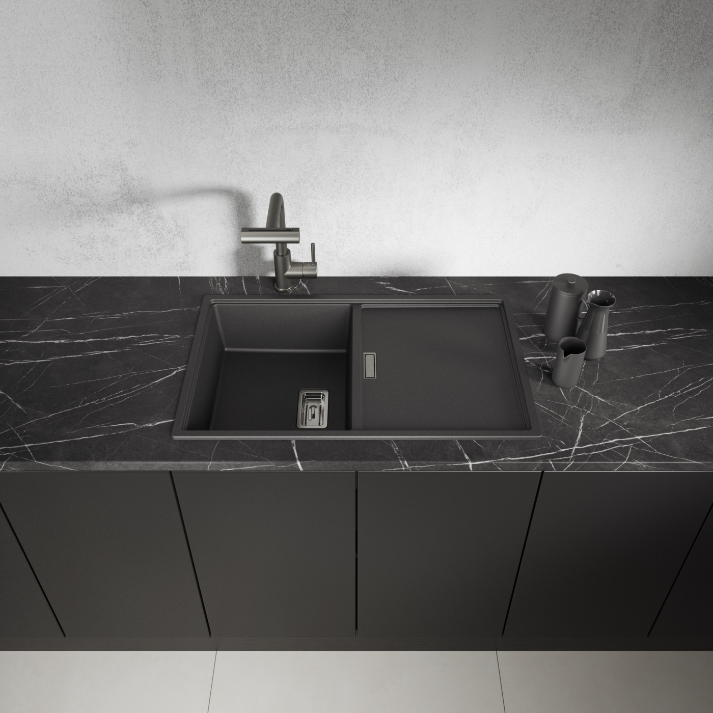 Zlewozmywak Granitowy 1 komorowy z ociekaczem 50x80cm z syfonem Czarny TONGA Laveo