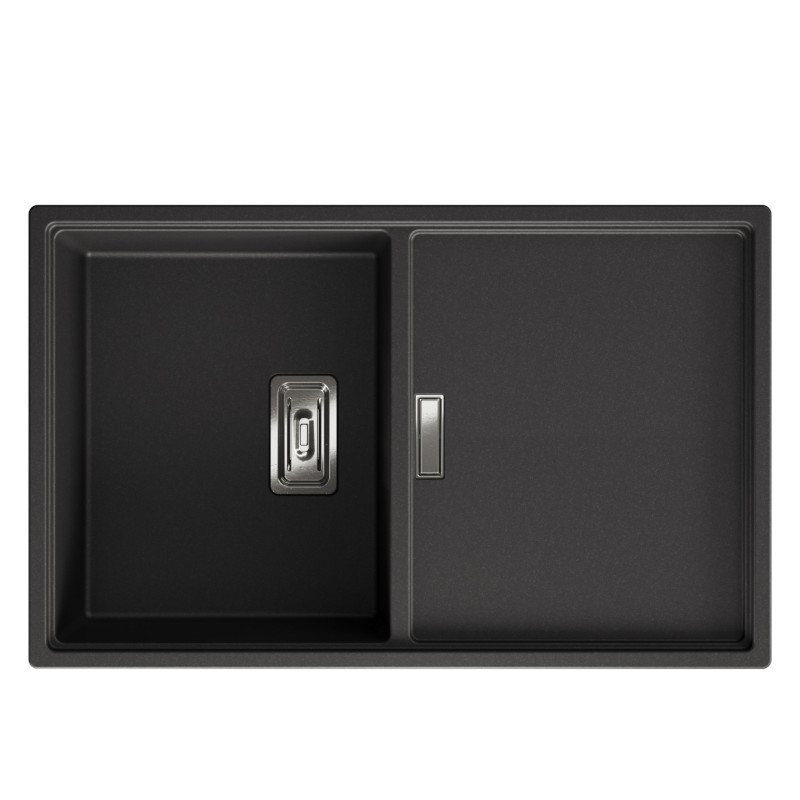 Zlewozmywak Granitowy 1 komorowy z ociekaczem 50x80cm z syfonem Czarny TONGA Laveo