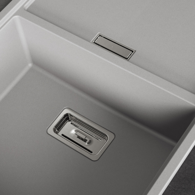 Zlewozmywak Granitowy 1 komorowy z ociekaczem 50x80cm z syfonem Szary TONGA Laveo Zlewozmywak Granitowy 1 komorowy z ociekaczem 50x80cm z syfonem Szary TONGA Laveo