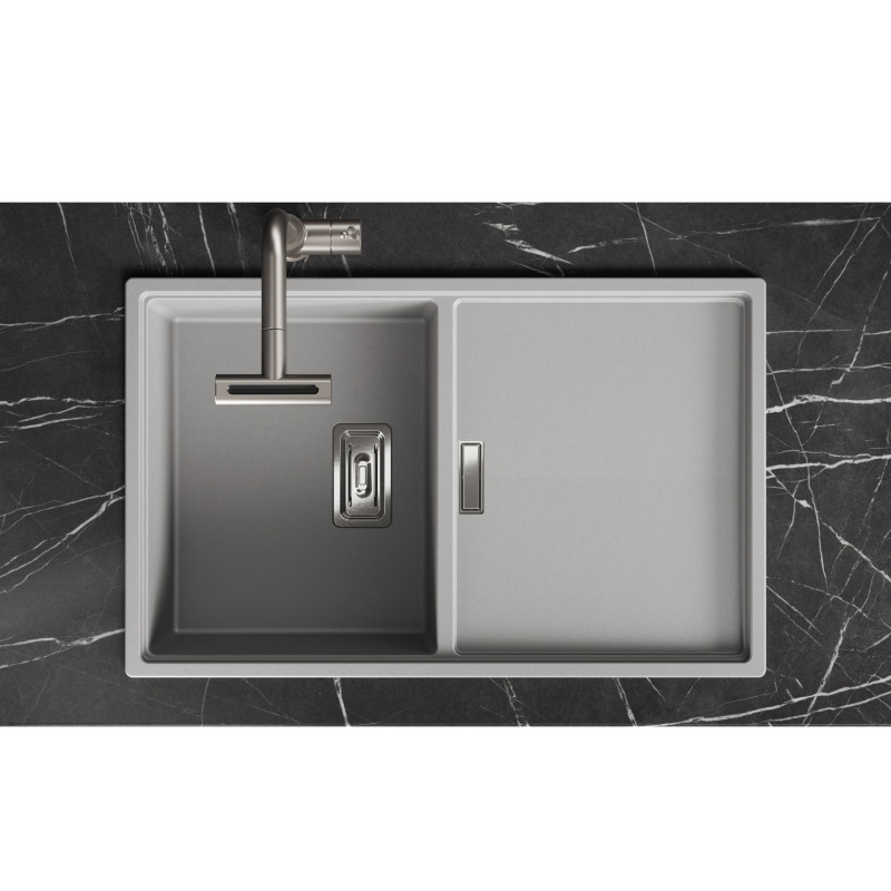 Zlewozmywak Granitowy 1 komorowy z ociekaczem 50x80cm z syfonem Szary TONGA Laveo Zlewozmywak Granitowy 1 komorowy z ociekaczem 50x80cm z syfonem Szary TONGA Laveo