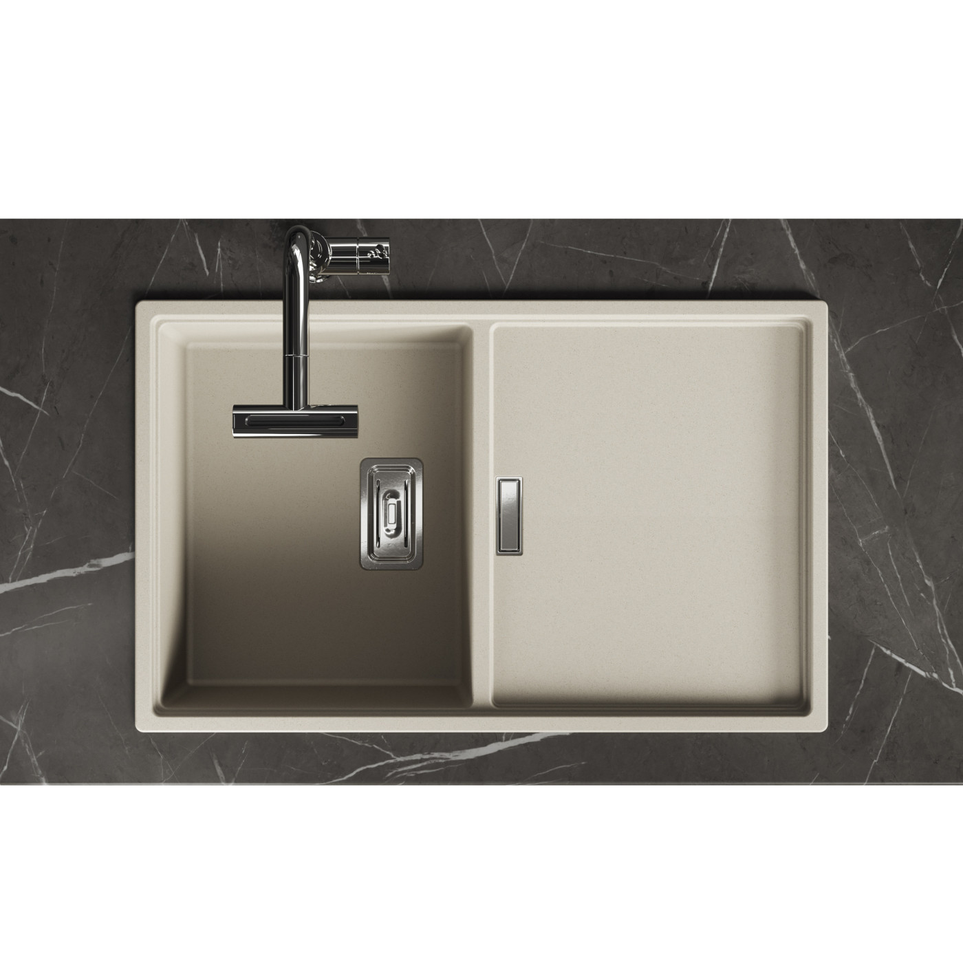 Zlewozmywak Granitowy 1 komorowy z ociekaczem 50x80cm z syfonem Beżowy TONGA Laveo Zlewozmywak Granitowy 1 komorowy z ociekaczem 50x80cm z syfonem Beżowy TONGA Laveo
