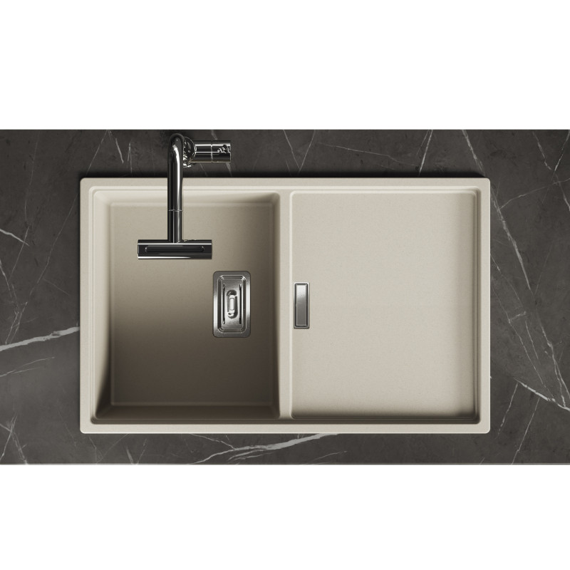 Zlewozmywak Granitowy 1 komorowy z ociekaczem 50x80cm z syfonem Beżowy TONGA Laveo Zlewozmywak Granitowy 1 komorowy z ociekaczem 50x80cm z syfonem Beżowy TONGA Laveo