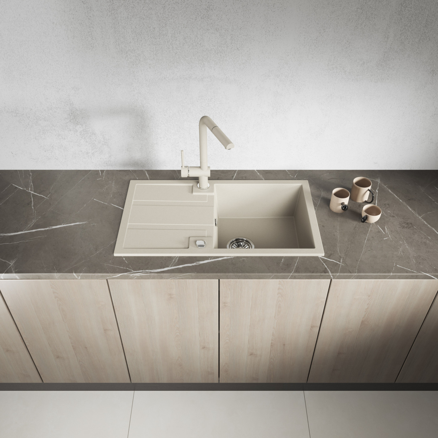 Zlew Zlewozmywak Jednokomorowy Beżowy z Ociekaczem BARBADOS