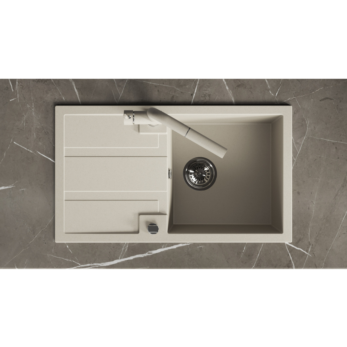 Zlew Zlewozmywak Jednokomorowy Beżowy z Ociekaczem BARBADOS