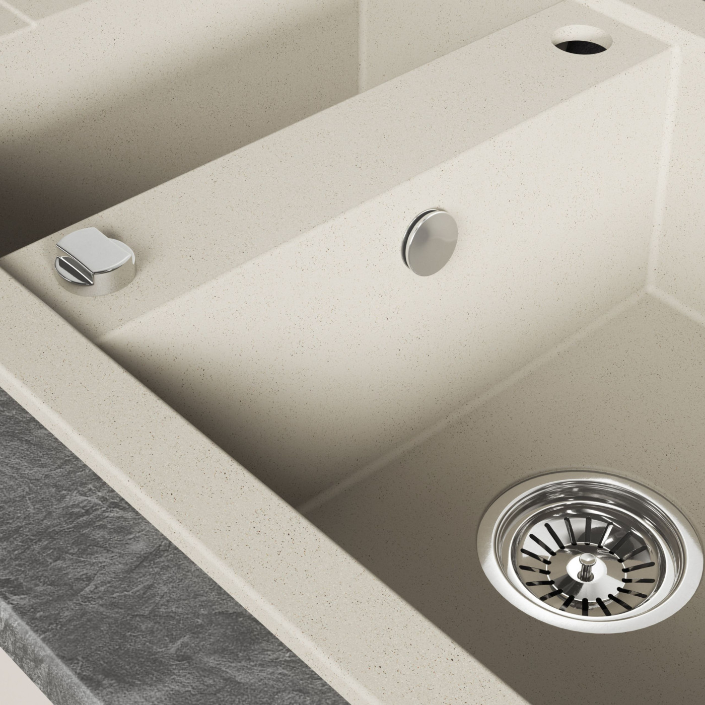 Zlew Zlewozmywak Granitowy Beżowy 1,5 Komorowy