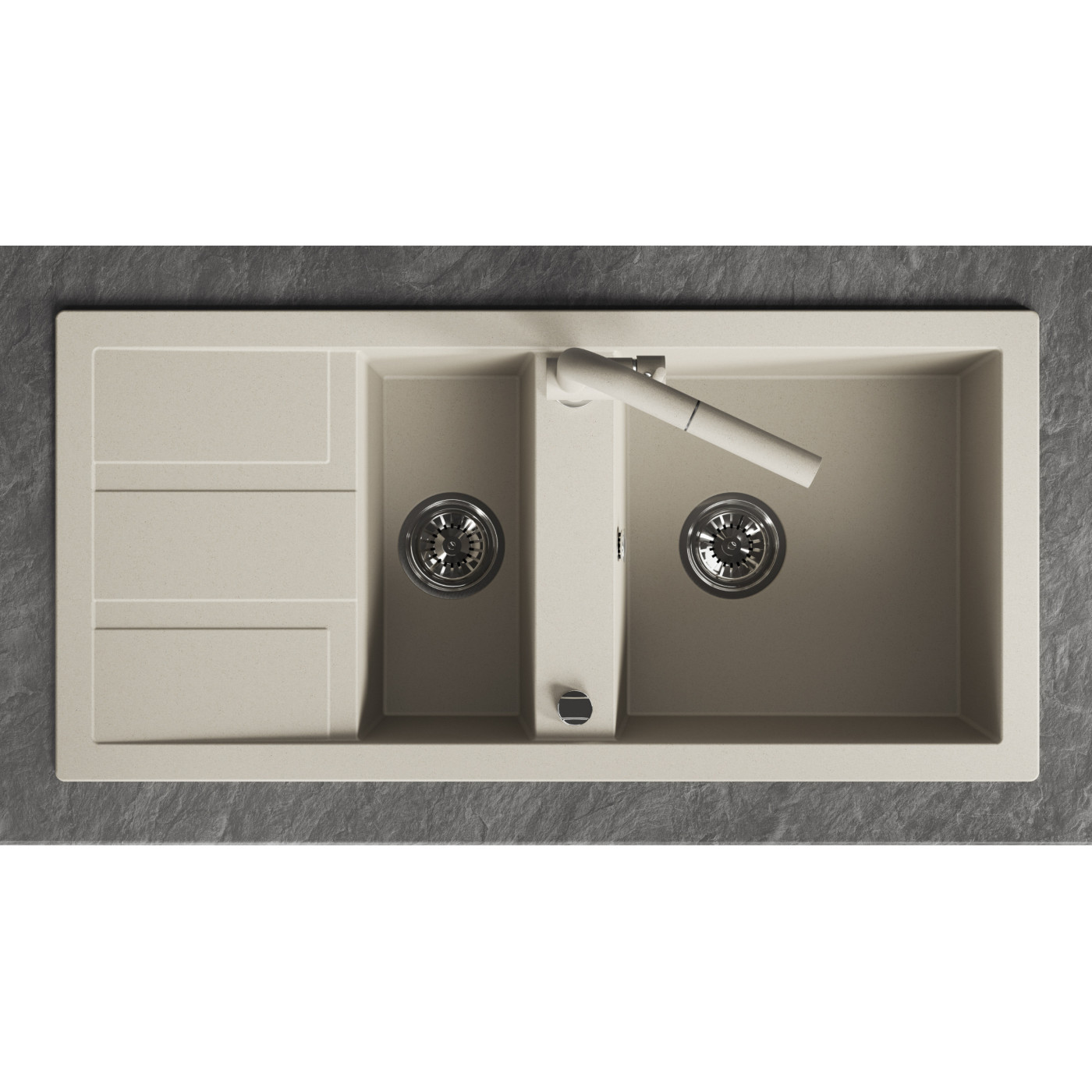 Zlew Zlewozmywak Granitowy Beżowy 1,5 Komorowy