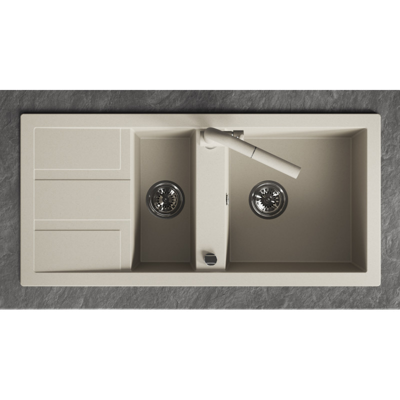 Zlew Zlewozmywak Granitowy Beżowy 1,5 Komorowy