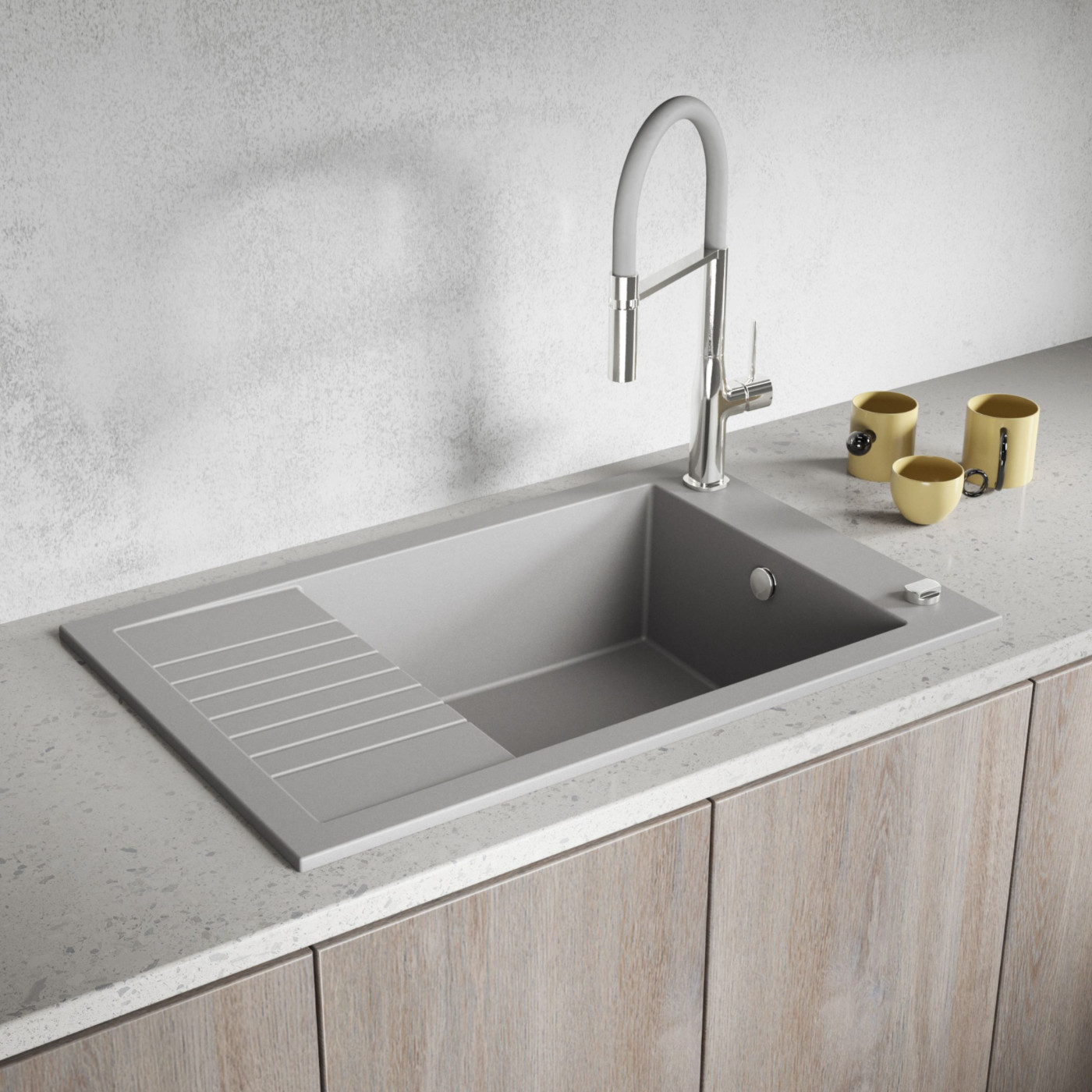 Zlew Zlewozmywak Granitowy szary z Półociekaczem Pionier Zlew Zlewozmywak Granitowy szary z Półociekaczem Pionier