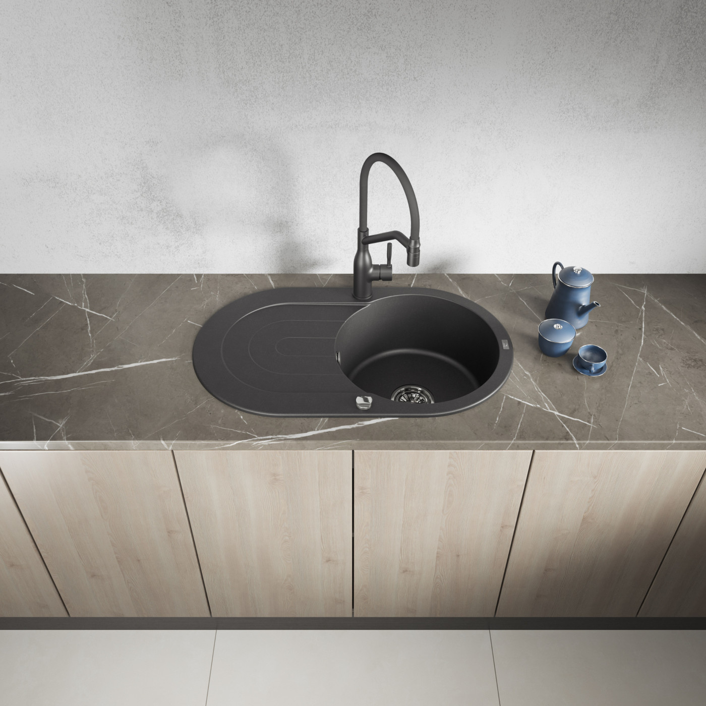 Zlew Zlewozmywak Granitowy Czarny z Ociekaczem DAFNE Zlew Zlewozmywak Granitowy Czarny z Ociekaczem DAFNE