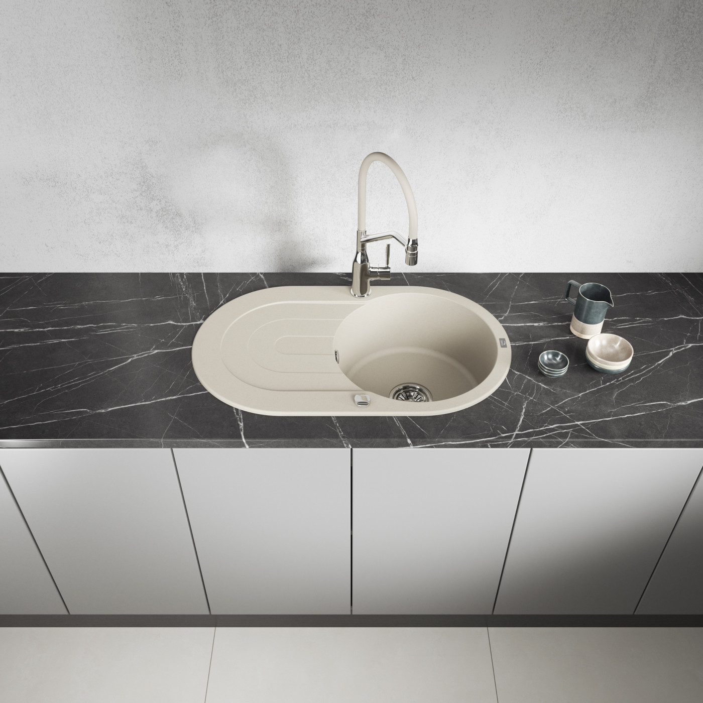 Zlew Zlewozmywak Granitowy Beżowy z Ociekaczem DAFNE Zlew Zlewozmywak Granitowy Beżowy z Ociekaczem DAFNE