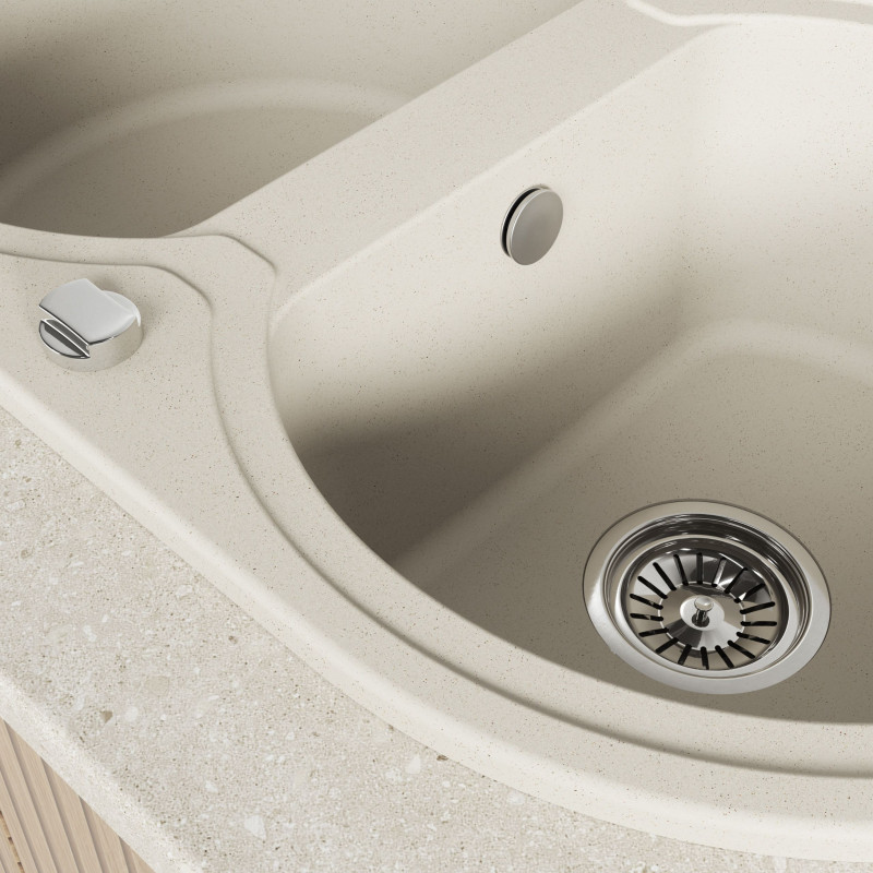 Zlew Zlewozmywak Granitowy Beżowy 2 Komorowy DAFNE