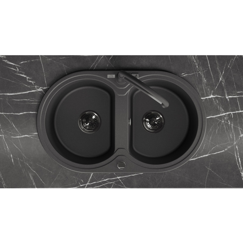 Zlew Zlewozmywak Granitowy Czarny 2 Komorowy DAFNE