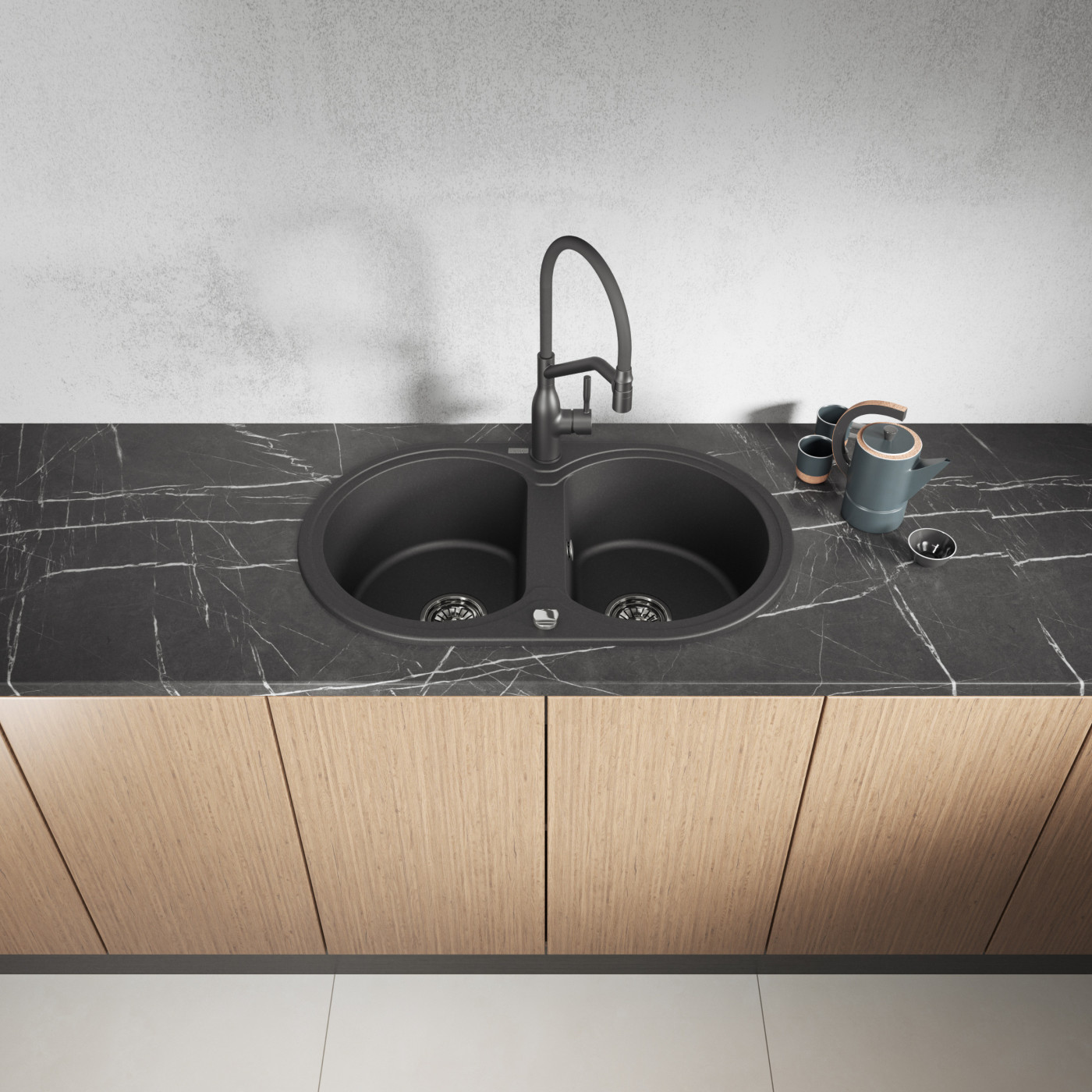 Zlew Zlewozmywak Granitowy Czarny 2 Komorowy DAFNE