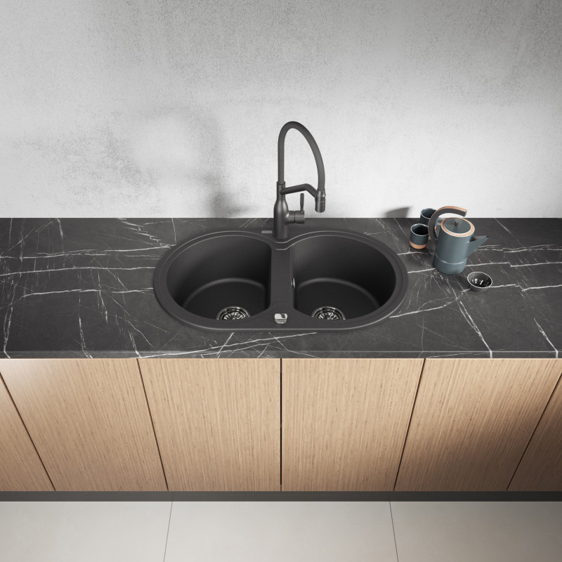 Zlew Zlewozmywak Granitowy Czarny 2 Komorowy DAFNE