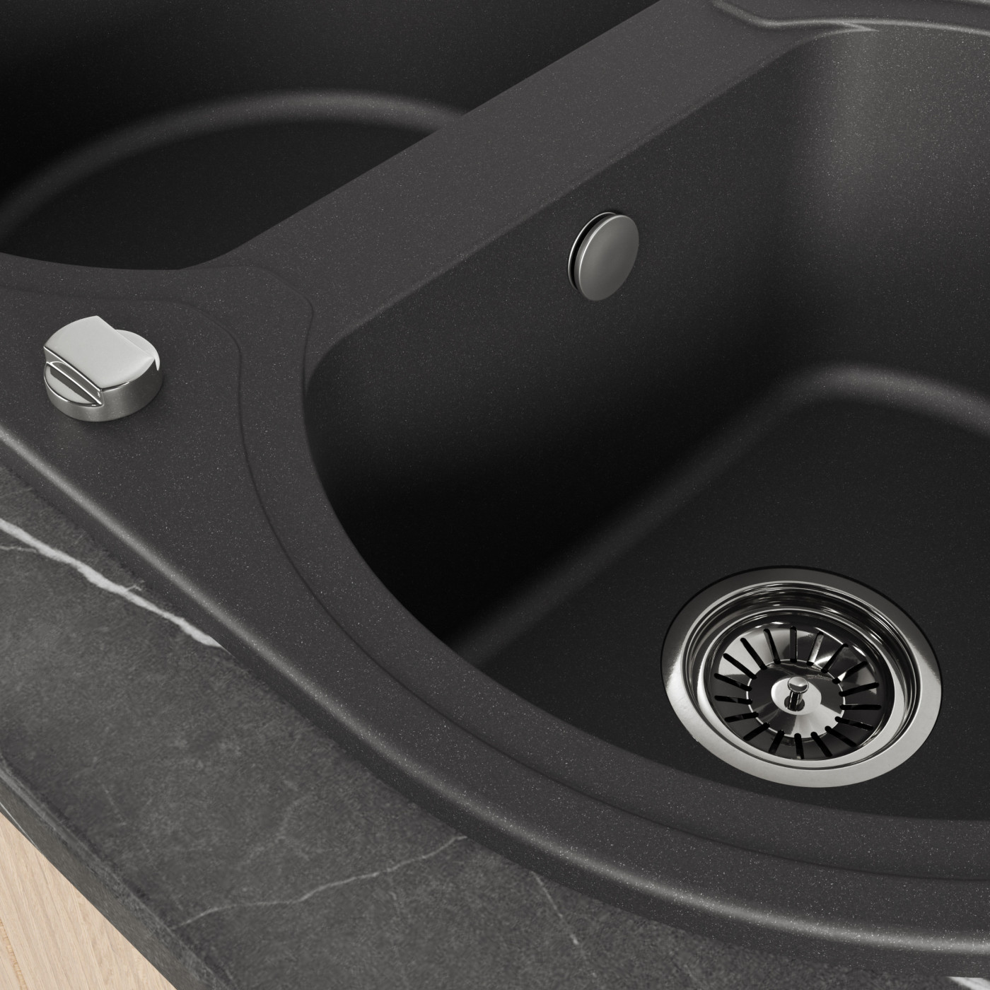 Zlew Zlewozmywak Granitowy Czarny 2 Komorowy DAFNE