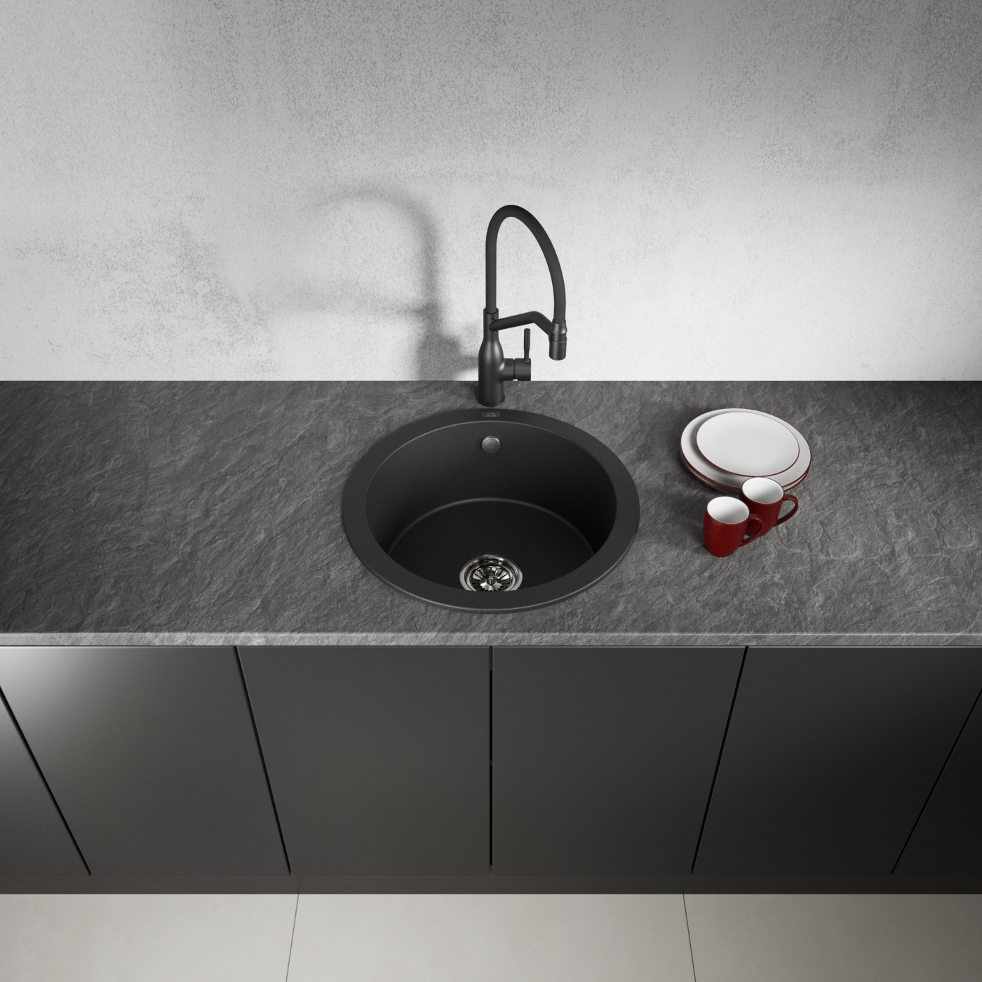 Zlew Zlewozmywak Granitowy Okrągły Czarny DAFNE Zlew Zlewozmywak Granitowy Okrągły Czarny DAFNE