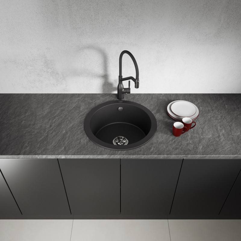 Zlew Zlewozmywak Granitowy Okrągły Czarny DAFNE Zlew Zlewozmywak Granitowy Okrągły Czarny DAFNE