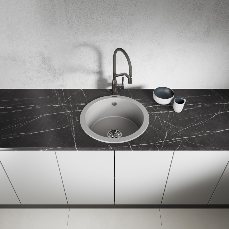 Zlew Zlewozmywak Granitowy Okrągły Szary DAFNE