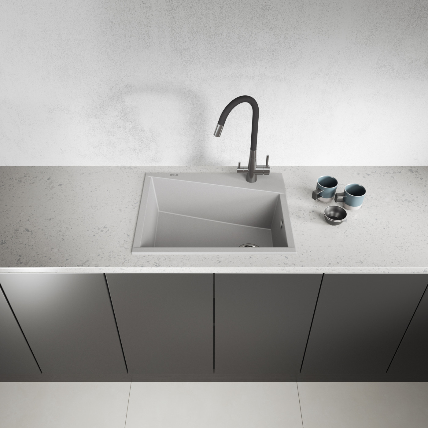 Zlew Zlewozmywak Granitowy Szary GRENADA