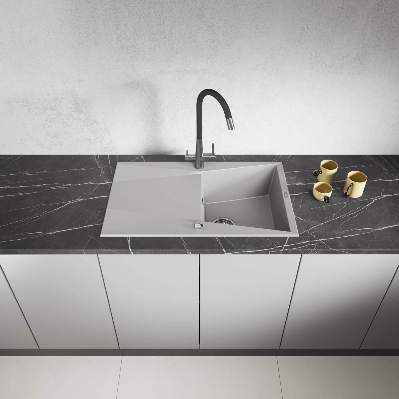 Zlew Zlewozmywak Jednokomorowy z Ociekaczem Granitowy Szary GRENADA