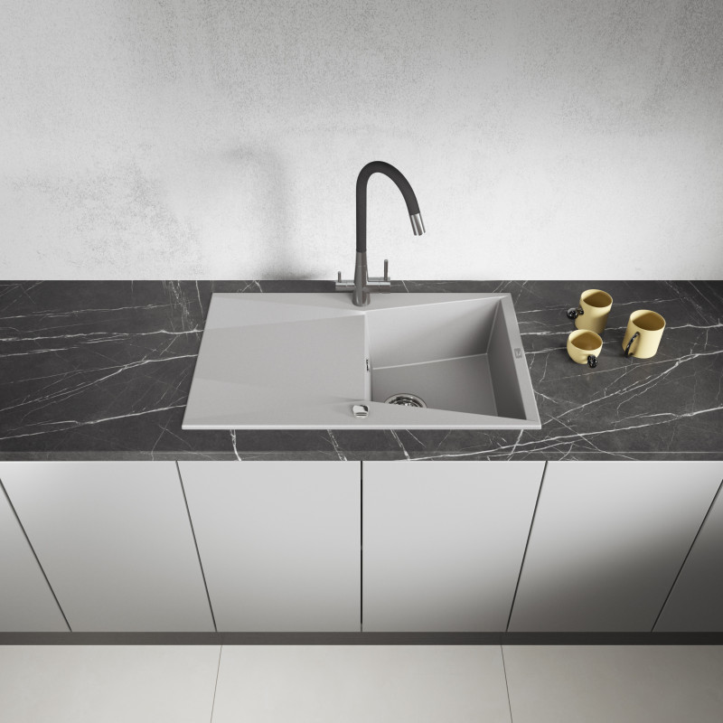 Zlew Zlewozmywak Jednokomorowy z Ociekaczem Granitowy Szary GRENADA